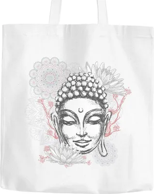 Produktbild von Jutebeutel Buddha Buddha-Kopf Mandala Baumwolltasche Stoffbeutel Stofftasche Autiga® weiß 2 lange Henkel