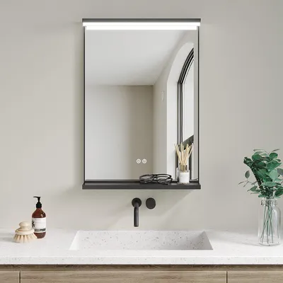 Produktbild von LED-Badspiegel mit Ablage | Touch-Dimmer | Anti-Beschlag | Kaltweiß 6400K | Wandmontage Spiegel | Badezimmerspiegel mit Beleuchtung 50x70 cm