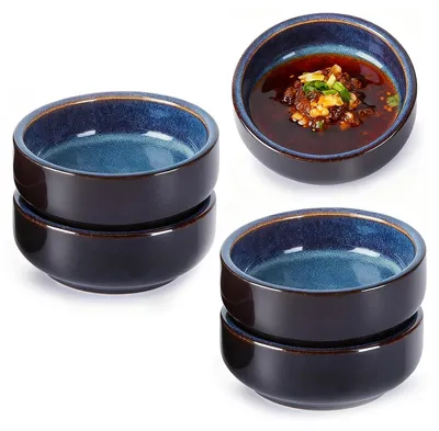 4er Set Keramik-Dipschalen, 8,8 cm, rund, blau