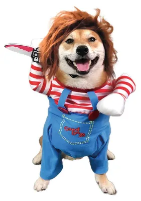 Produktbild von Hundekostüm Mörderpuppe blau/rot/weiß 30cm