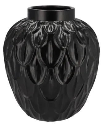 Produktbild von DK Design Blumenvase rund - schwarz - Federrelief - 31 x 35 cm