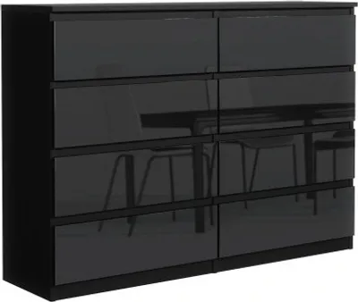 Produktbild von Kommode mit 8 Schubladen in Mattschwarz / Schwarz in Hochglanz, Breite: 138 cm, Tiefe: 39 cm, Höhe: 101 cm