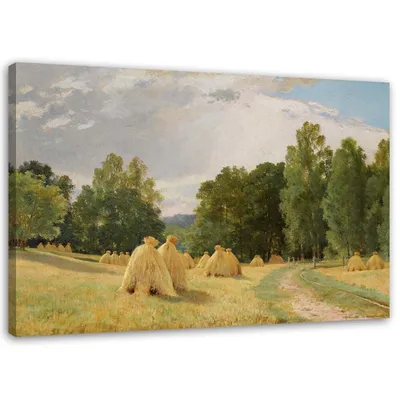 Produktbild von Leinwandbild heuhaufen - i. i. schischkin reproduktion 60x40 cm Feeby grün wandbild bereit zum aufhängen