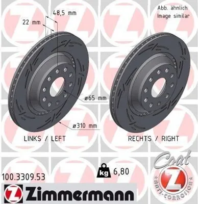 Obrázok produktu pre 2x ZIMMERMANN brzdový kotúč 100.3309.53 pre VW Golf V hatchback (1K1) CC (358)