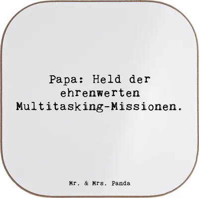 Produktbild von Mr. & Mrs. Panda Untersetzer für Gläser Spruch Papa Held - Weiß - Geschenk, Handgemacht, Dad, Tischschoner, Coaster, ehrenwert, Tasse, Freude, Geschenke, Lächeln, Daddy