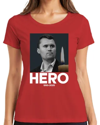 Productafbeelding van Charlie Kirk "Hero Ruhe in Frieden" T-shirt, voor heren, rood, maat XL