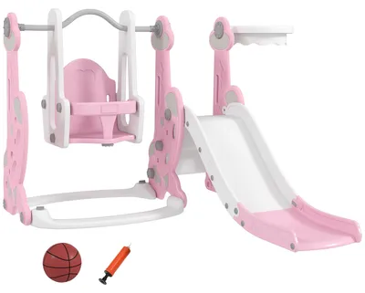 Immagine prodotto di AIYAPLAY Scivolo per Bambini 4 in 1 con Altalena, Scaletta da Arrampicata e Cestino da Basket, 18-48 Mesi, Rosa