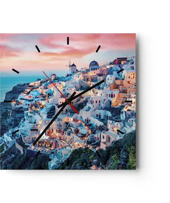 Produktbild von Wanduhr - Quadrat - Glasuhr - Santorini Griechenland anzeigen - 40x40cm - Schleichendes Uhrwerk - Lautlos - zum Aufhängen bereit - Dekoration Modern - Wanddekoration aus Glas - C3AC40x40-4784