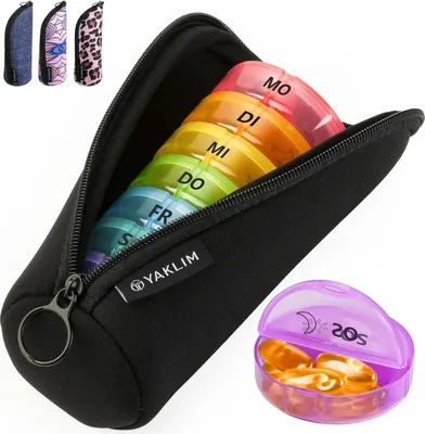 Produktbild von Pillendose 7 Tage 2 Fächer Tablettenbox 7 Tage Extra Große Fächer organizer Schwarz