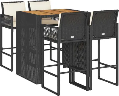 Produktbild von 5-tlg. Gartenbar-Set mit Kissen Schwarz Poly Rattan Akazie
