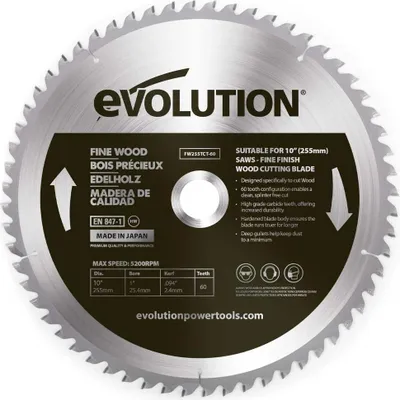 Obrázek produktu pro Evolution 255mm jemný pilový kotouč na dřevo pro pokosové pily