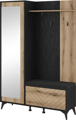 Obrázok produktu pre Minio, šatníková súprava, šatníková skriňa "Diamond" 134 cm, so zrkadlom, sedací vankúš, farba dub Evoke / čierna