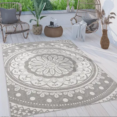 Image de Tapis d'extérieur résistant aux intempéries et robuste Mandala Boho Design facile d'entretien tissé à plat Dimensions 80 x 150 cm