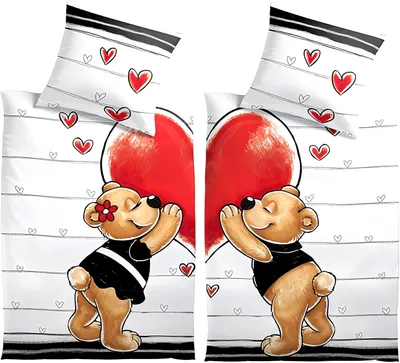 Produktbild von 4 teilig Partner Bettwäsche 135x200 cm Teddy Bären Love Liebe Herzen Microfaser