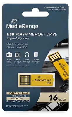 Produktbild von MediaRange USB Nanostick 16GB m. Klammerfunktion gelb