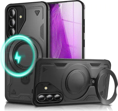 Immagine prodotto di NALIA Custodia magnetica rinforzata per Samsung Galaxy A36 – per MagSafe e anello a 360° – STORMGUARD (custodia outdoor) – marchio di Berlino – nero vulcano