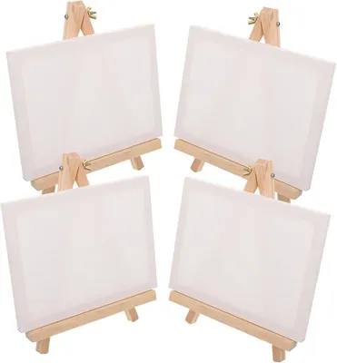 Imagen del producto de Cuatro caballetes pequeños con lienzo cuadrado para pintura