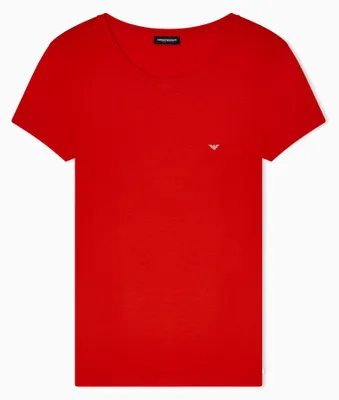 Produktbild von EMPORIO ARMANI Essential Studs T-Shirt für Damen, V-Ausschnitt, Blau, Größe XL