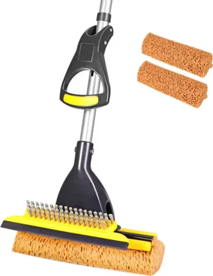 Image de Mop éponge 2 têtes d'éponge raclette manche télescopique 108-132 cm