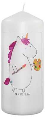 Produktbild von Mr. & Mrs. Panda Kerze Einhorn Künstler 19 x 8 cm - Weiß - Geschenk, Unicorn, Malen, Erinnerungslicht, Bedruckte, Englisch, Blockkerze, Welt, Erinnerungskerze, Einhörner