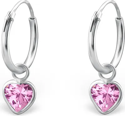 Produktbild von Creolen für Kinder: Mädchen Silber Ohrringe mit Zirkonia Herz CZ Pink