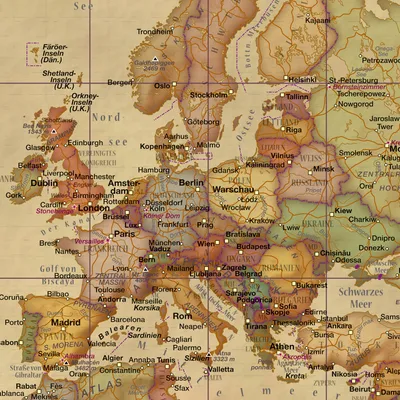 Immagine prodotto di Landkarten - Poster - Mappamondo antico tedesco + 2 pezzi poster in legno 92 cm nero