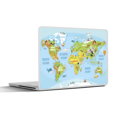 Produktbild von MuchoWow® Laptop Aufkleber Sticker Cover Weltkarte - Kinder - Tiere 30x21 cm - Sticker für Laptop - Selbstklebend
