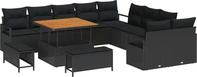 Image de vidaXL Ensemble de canapé de jardin avec coussin avec mémoire 13 pcs noir