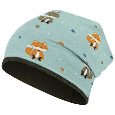 Produktbild von Mütze Junge Mädchen Herbst Übergang Stoffmütze Beanie Kindermütze Allover-Print, Gr. 46-48, Mintgrün-Fuchs
