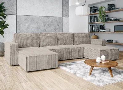 Image de AX LIVING Aydin U Canapé Salon avec fonction sommeil Forme en U Beige