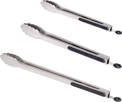 Produktbild von 3er Set Edelstahl BBQ-/Grill-Zangen, Länge 23, 31 u. 41 cm