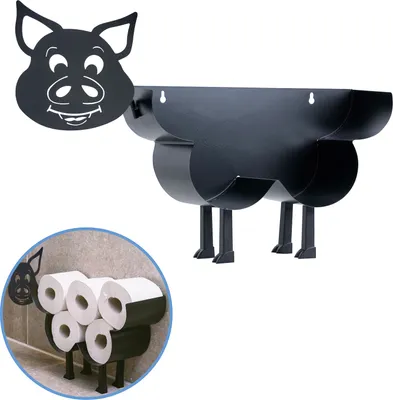Produktbild von Sanics Reservepapierhalter Freistehend - Toilettenpapierhalter Hängend - Wandhalter - Ersatzrollenhalter Schwein - Rollenhalter Schwarz