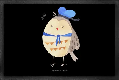 Produktbild von Mr. & Mrs. Panda Türmatte Eule Matrose 50 x 75 cm - Schwarz - Geschenk, Hochzeitstag, Fussmatte, Schmutzmatte, fußmatte, Bodenvorleger, Schmutzfänger, Heimathafen, Owl