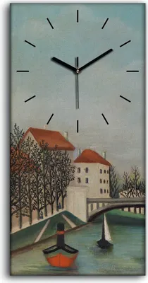Produktbild von Dekor Leinwand Uhr Wandbilder Geräuschlos 30x60 Malerei Stadt Fluss Boote Bäume - schwarze Hände