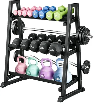 Obrázek produktu pro Stojan na činky, třípatrový, nosnost 590 kg, černý