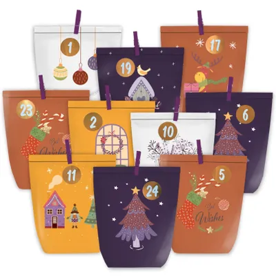 Adventskalender zum Befüllen, 24 DIY-Tüten mit Zahlenstickern