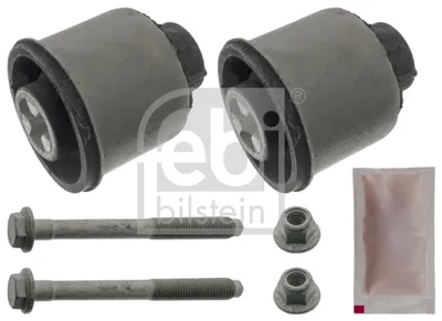 A product image featuring two gray rubber bushings, two bolts, two nuts, and a small packet of grease, set against a white background with a watermark.