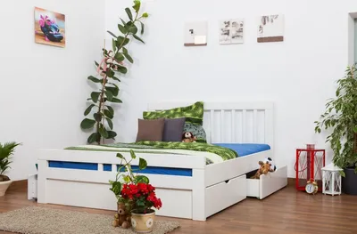 Produktbild von Bett ausziehbar 160 x 200 cm Buche Weiß mit 4 Schublade(n)