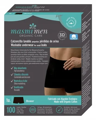 Zdjęcie produktu dla Bokserki męskie na nietrzymanie moczu rozmiar S 100% bawełna organiczna MASMI