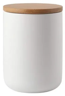 Produktbild von Keramische Vorratsdose mit Bambusdeckel – luftdicht – 800 ml – weiß