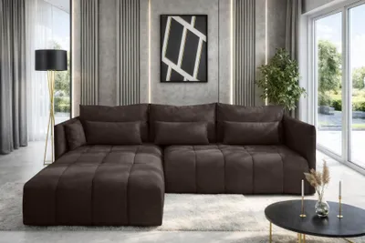 Image de AX LIVING Canapé d'angle marron avec fonction couchage et coffre de rangement Cosmova 248
