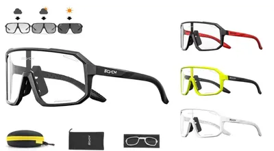 Produktbild von Fahrradbrille selbsttönend Photochrom Sportbrille Herren Damen mit Etui Laufbrille MTB Rennrad-schwarz