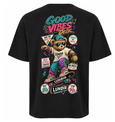 Produktbild von Damen Oversize T-Shirt Schwarz XS – Bedrucktes Shirt mit Skateboard Motiv aus Baumwolle – LUNØIR ©