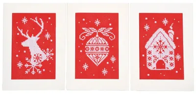 Productafbeelding van Geboortekaarten om te borduren met kruissteken (set van 3) Vervaco "Kerst", telpatroon, Aida 18, 10,5x15cm