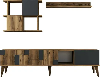 Image de Dora - Meuble TV, 180x34x49h cm Noyer Marron, 4 Étagères