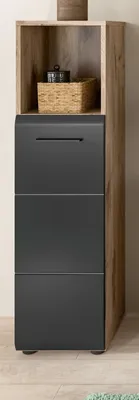 Produktbild von Badezimmer Kommode "Cover" in schwarz matt und Nox Eiche Badkommode 30 x 110 cm