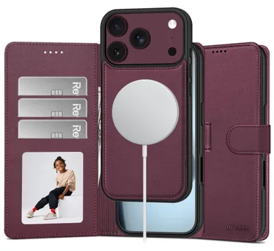 Immagine prodotto di Custodia per iPhone 18 Pro / 17 Pro, modello Wallet di Tech-Protect compatibile con MagSafe, colore bordeaux