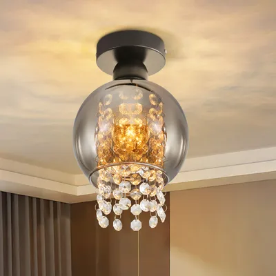 Produktbild von ZMH Deckenlampe Schlafzimmer Deckenleuchte Flur Flurlampe Glas E27 Schlafzimmerlampe Rauchgrau Modern 1 Flammig Deckenbeleuchtung Esszimmer Kugel Küchenlampe Kristall für Küche(ohne Leuchtmittel)