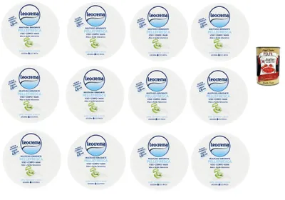 Produktbild von Leocrema Crema Idratante Multiuso Pellefresca,Mehrzweck-Feuchtigkeitscreme mit Aloe Vera und Hyaluronsäure,Ideal für Gesicht, Körper und Hände,Frische Haut 12x 150ml + Italian Gourmet polpa 400g