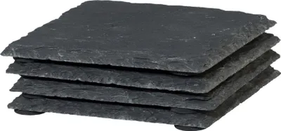 Produktbild von SCHIEFER-UNTERSETZER. QUATRATISCH ca 10 cm. 4 Stück. Kanten GEBROCHEN.
